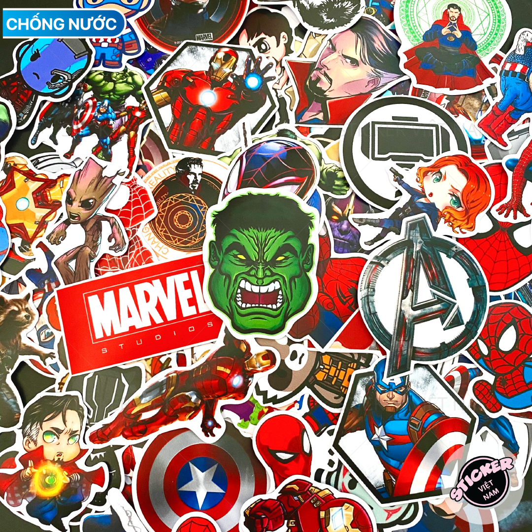 Sticker MARVEL SIÊU ANH HÙNG - Dán Trang Trí - Chất Liệu PVC Cán Màng Chất Lượng Cao Chống Nước, Chống Nắng, Không Bong Tróc Phai Màu
