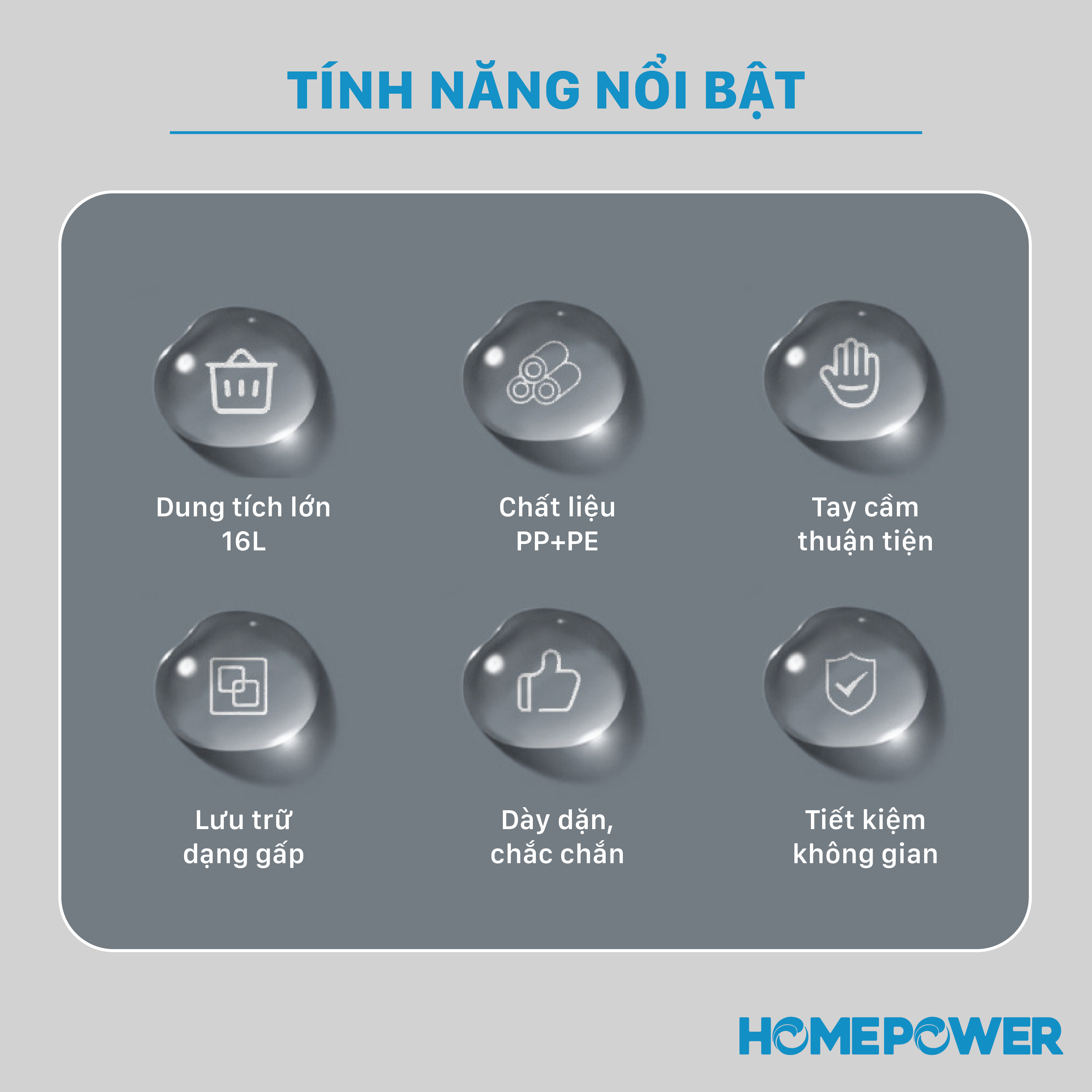 Xô nước gấp gọn Homepower rửa xe,lau nhà đa năng, dày dặn cỡ lớn 14Lit