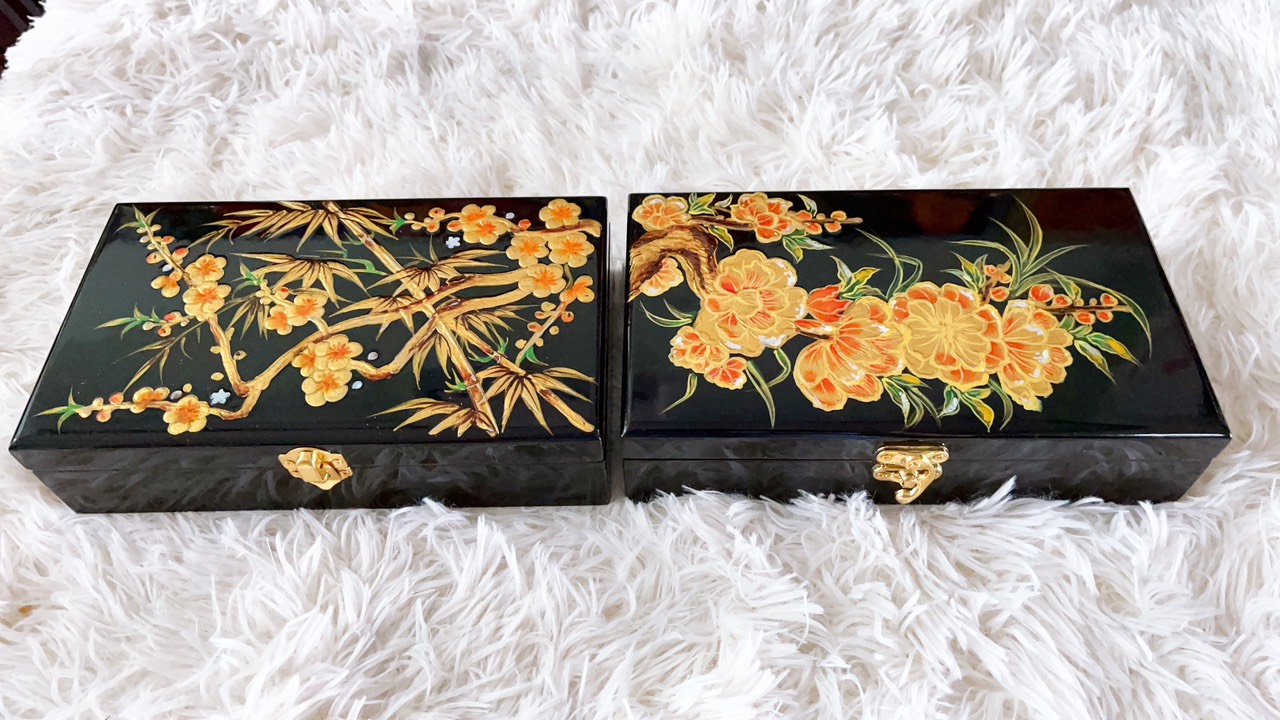 Hộp nữ trang sơn mài đắp nổi Cao Cấp size 14x24x6 cm đựng đồ trang sức, vật dụng nhỏ xinh, trang trí, làm quà tặng ý nghĩa