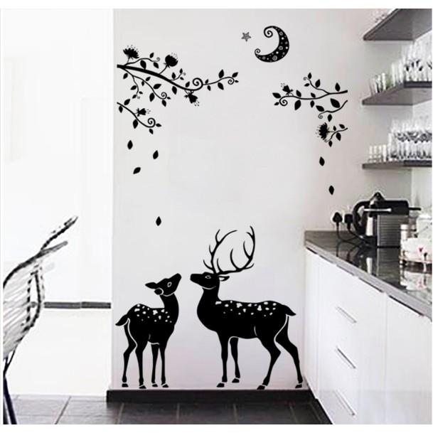 Decal trang trí tường - Cặp Nai Bắc Âu Đen đẳng cấp