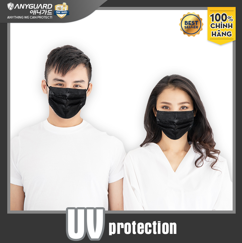 [NEW] Khẩu Trang Anyguard Hàn Quốc 3 Lớp Màu Đen Chính Hãng -  Lọc 99% Vi Khuẩn, UV Protection (Hộp 30 Cái) - Bảo Vệ Hằng Ngày - Tiêu Chuẩn Công Nghệ Hàn Quốc - ISO 9001:2015, ISO 13485:2016, QCVN 01:2017/BTC