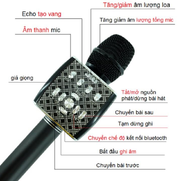 Micro Bluetooth YS 95, Mic Chuyên Hát Karaoke LiveStream Có Loa Thu Âm, Auto Tune , Giả Dọng, Kiêm Loa Bluetooth