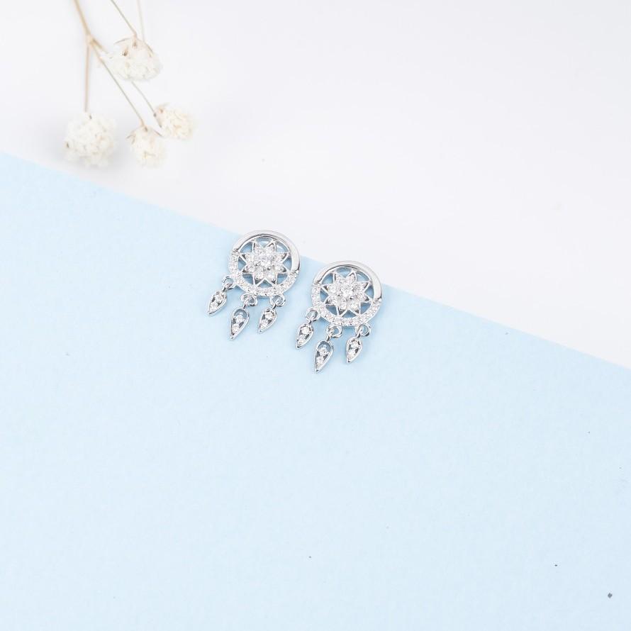 Khuyên Tai Bạc Blue Peach Flower Dreamcatcher 2 Viền Đá WG KT482