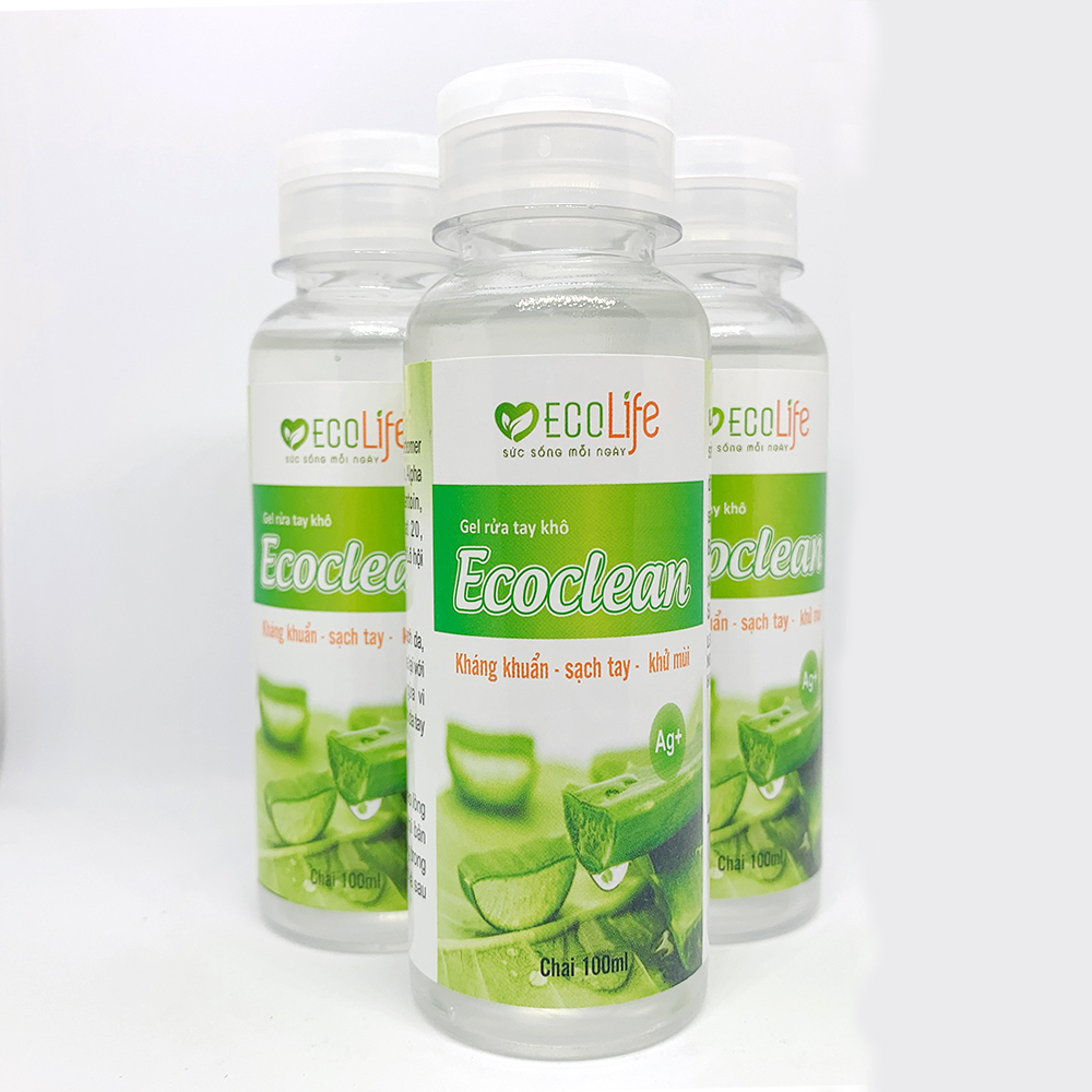 Gel Rửa Tay Khô Kháng Khuẩn Ecoclean Diệt 99,9% Vi khuẩn, Virus, Công thức ION Bạc Ag+ Khử Mùi Chiết Xuất Từ Cây Lô Hội An Toàn Cho Da - Dung Tích 100ml