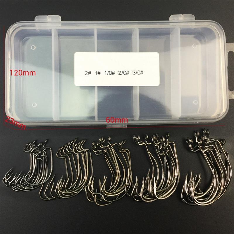 50pcs/lot Fishing Hook Carbon Steel Wide Gap Crank Offset Fishhook For Soft Lure Bass Barbed Carp Fishing Tackle Worm Hook