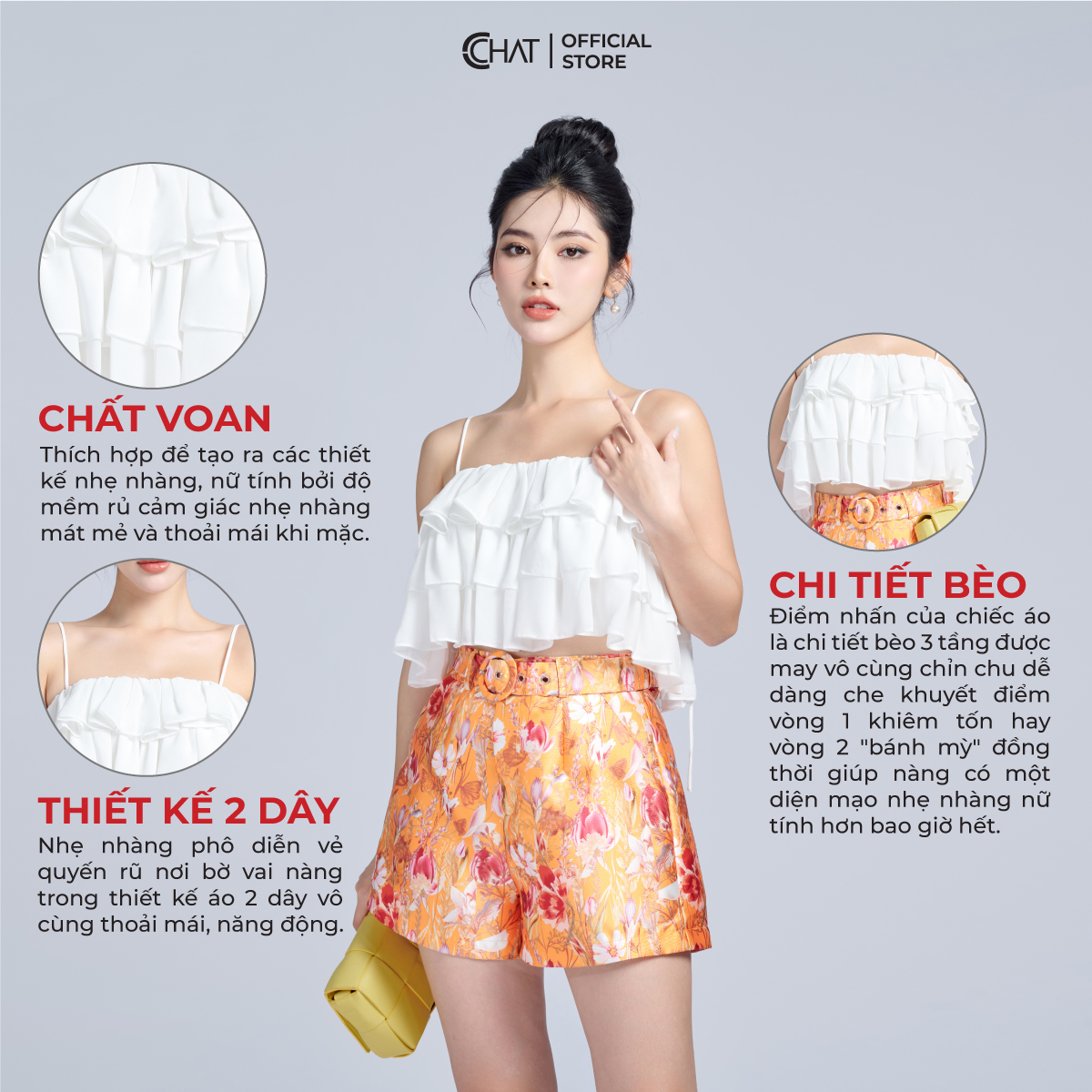 Áo 2 Dây Kiểu Bèo 3 Tầng Chất Voan Cao Cấp Phong Cách Trẻ Trung Thanh Lịch 12AAV2003ST