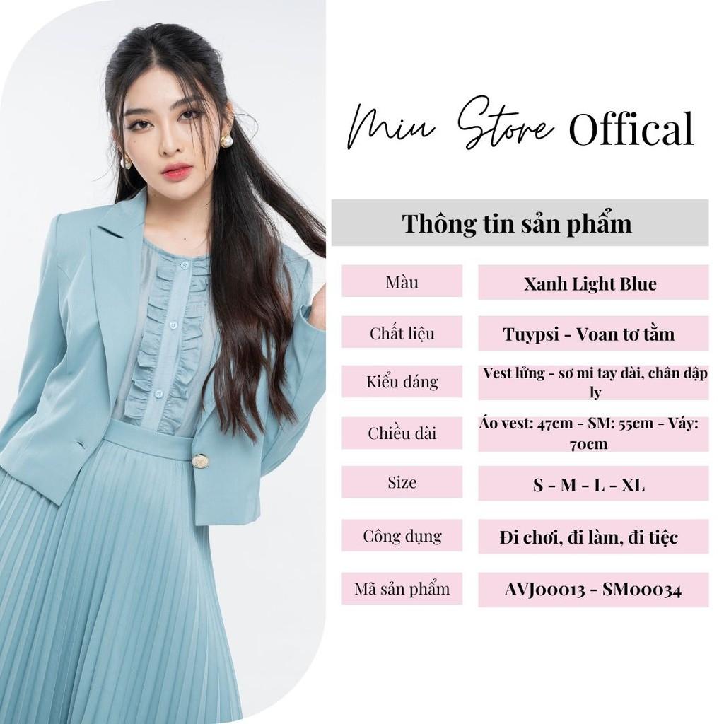Set bộ vest nữ thiết kế công sở kèm chân váy dập ly xanh AVJ00013