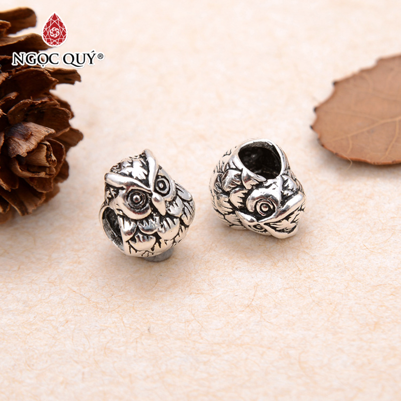 Charm bạc chim cú mèo xỏ ngang - Ngọc Quý Gemstones