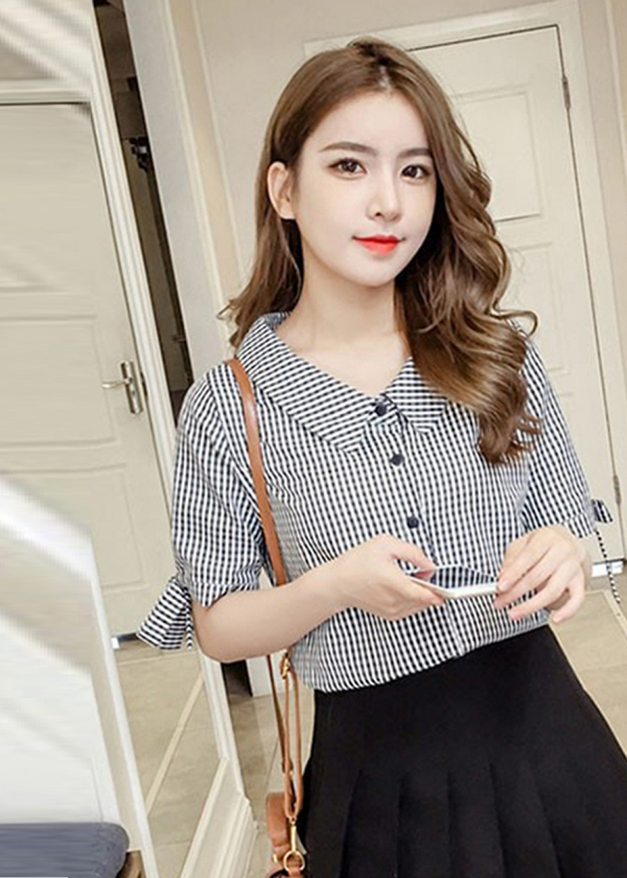 Áo Sơ Mi Nữ Sọc Cổ V Phối Tay Nơ NT3260N