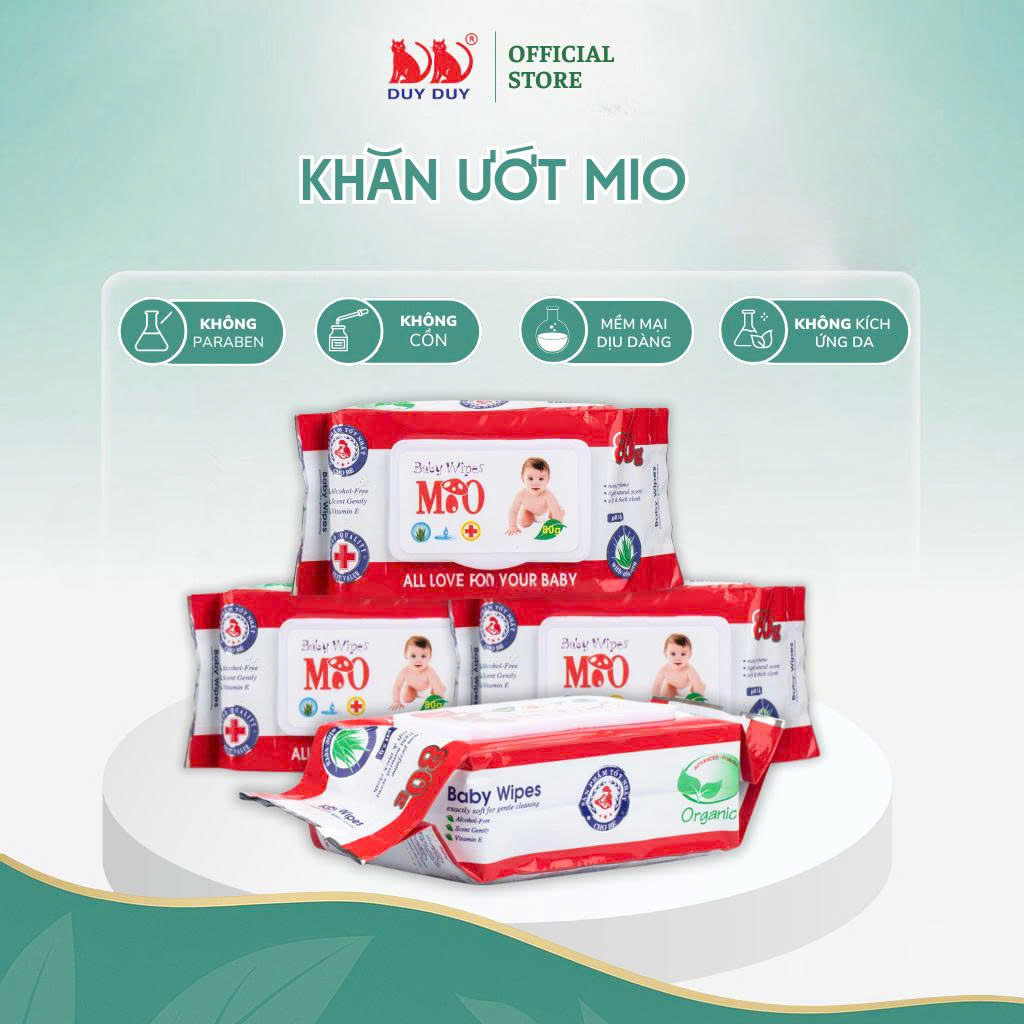 Khăn ướt cho bé Baby Mio vải không dệt rayon cao cấp 55 miếng (13.5x20cm) không paraben