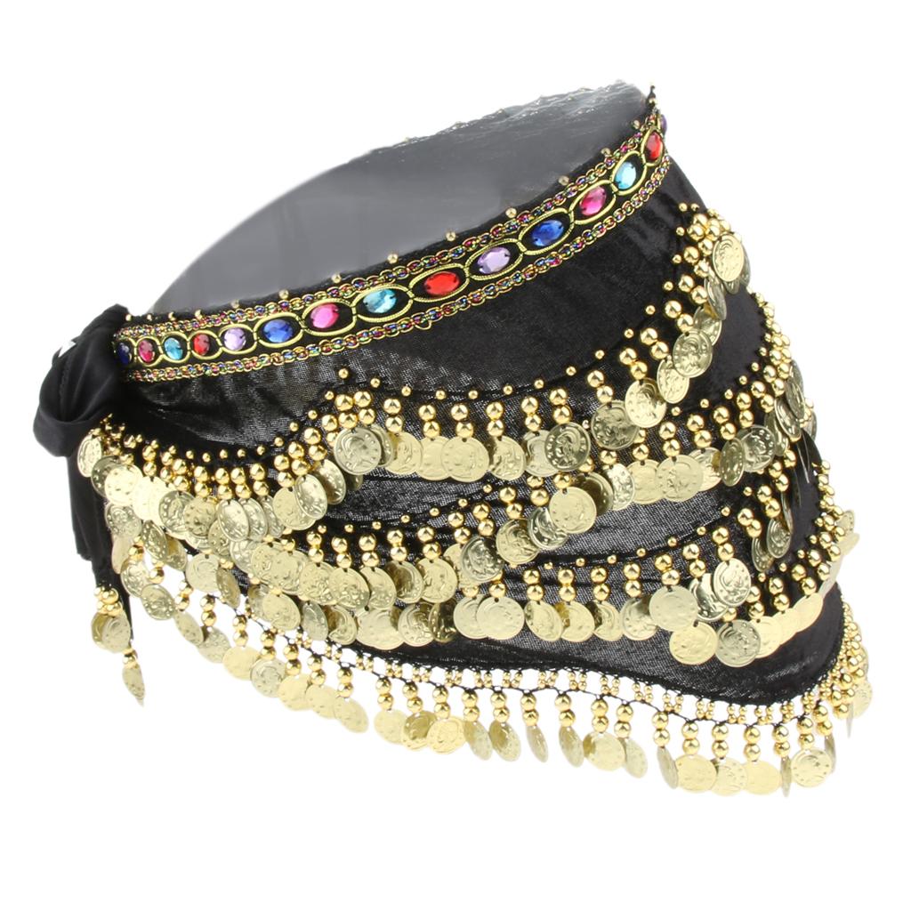 Women's Performance Clothing Accessories Triangular Belly Dancing Hip Scarf Wrap Skirt with Gold Coins for Show Girls