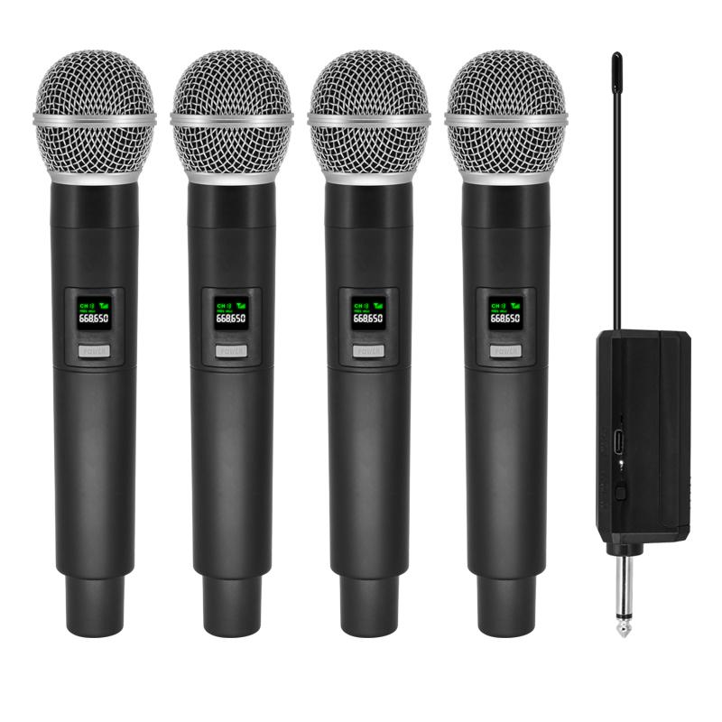 Micrô chuyên nghiệp không dây 4 kênh cầm tay Karaoke Mic DJ Sân khấu DJ Party Church Show （Không bao gồm pin không bao gồm