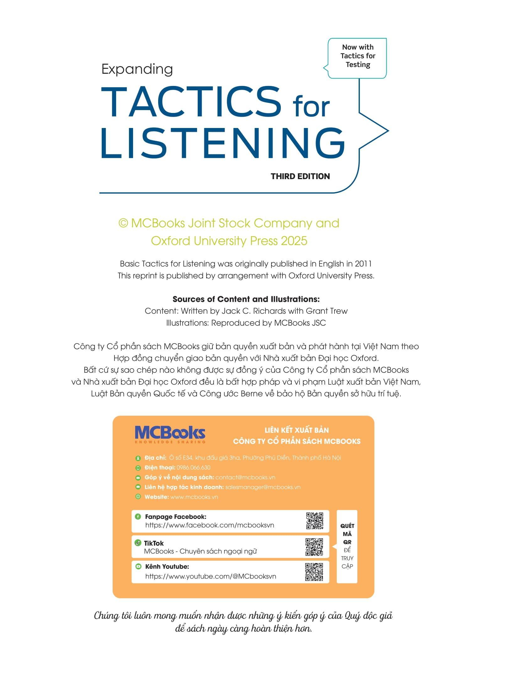 Sách - Sách - Tactics For Listening - Basic/Expanding/Developing - Chiến Thuật Luyện Nghe Tiếng Anh Cơ Bản/Nâng Cao/Mở Rộng