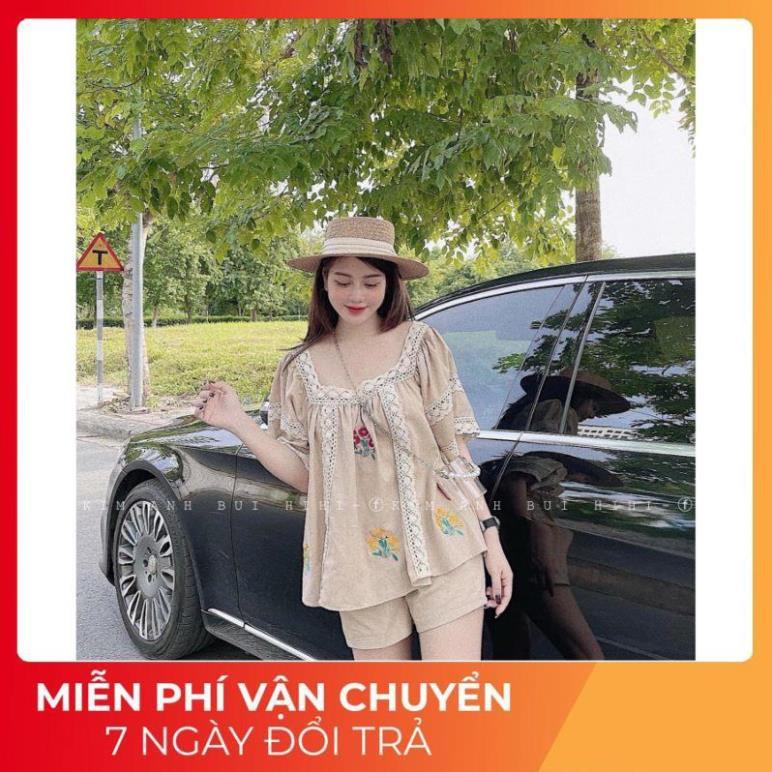 SET ÁO KEM PHỐI REN THÊU HOA QUẦN ĐÙI KEM