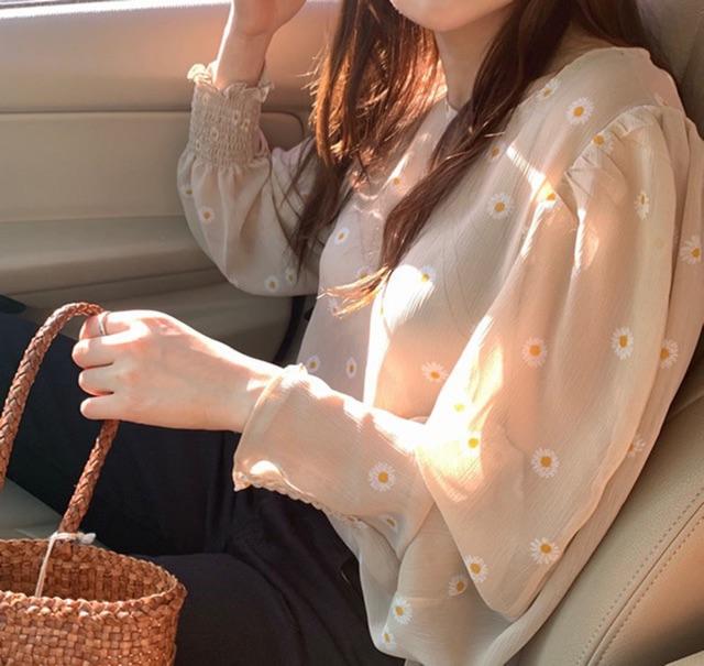 Áo sơ mi hoa vintage tay chun Ms2659