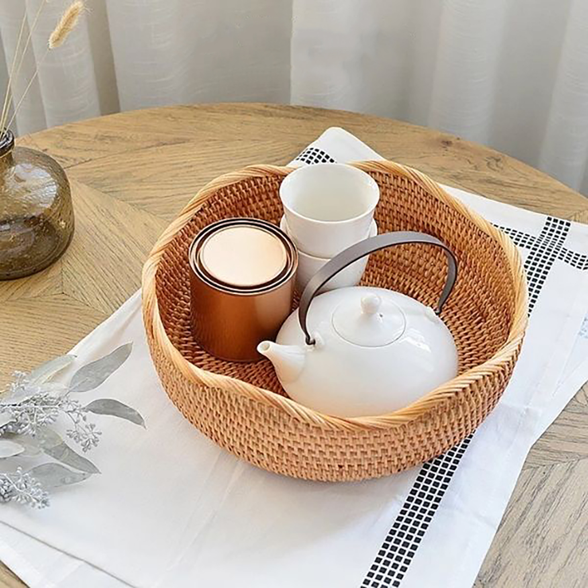 Rổ Đựng Trái Cây, Đồ Khô Chất Liệu Mây Tre Đan Thủ Công, Giỏ Đựng Đồ Decor Nhà Ăn, Phòng Khách