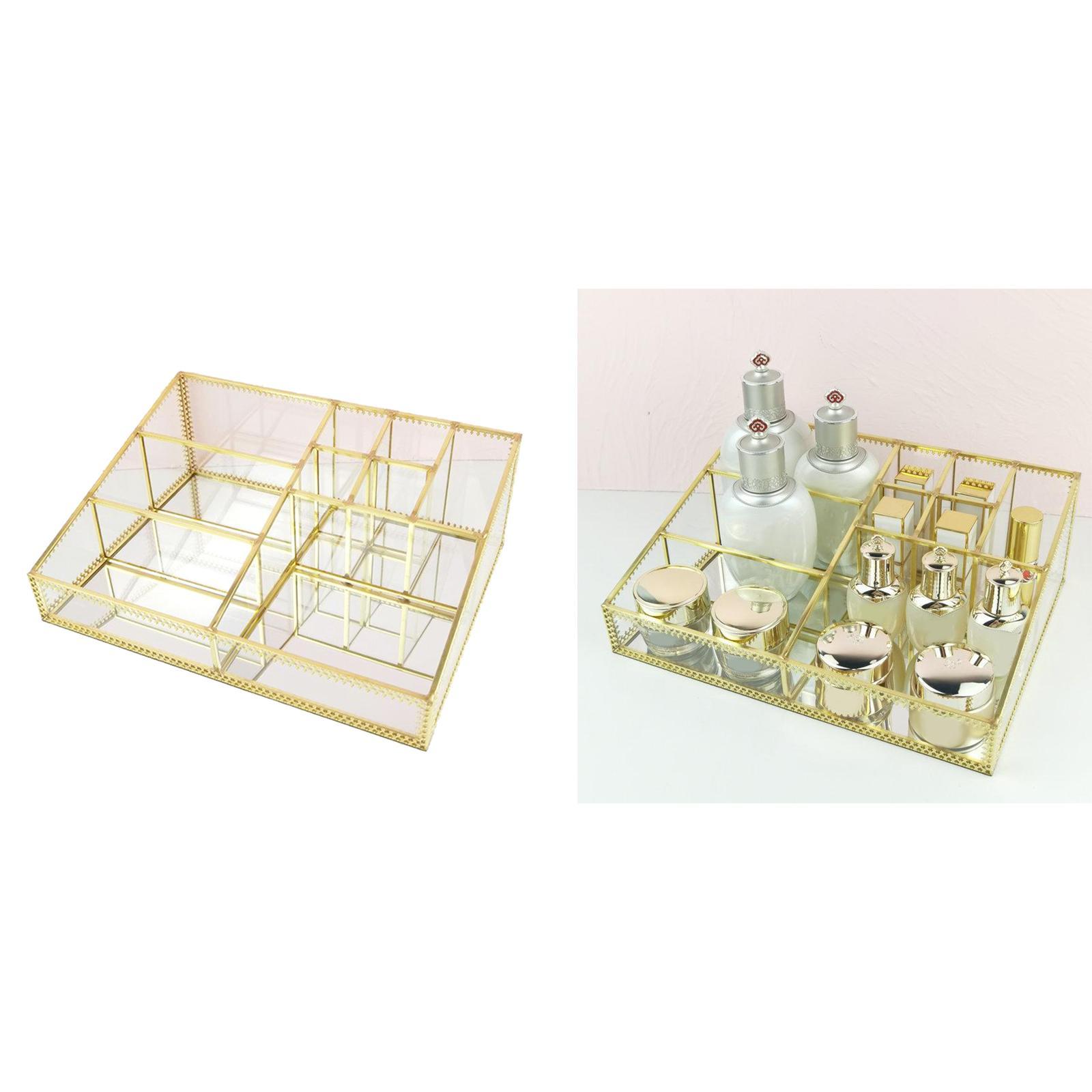 Cosmetic Storage Box Jewelry Display Organizer Decorative Case Metal Glass Tray