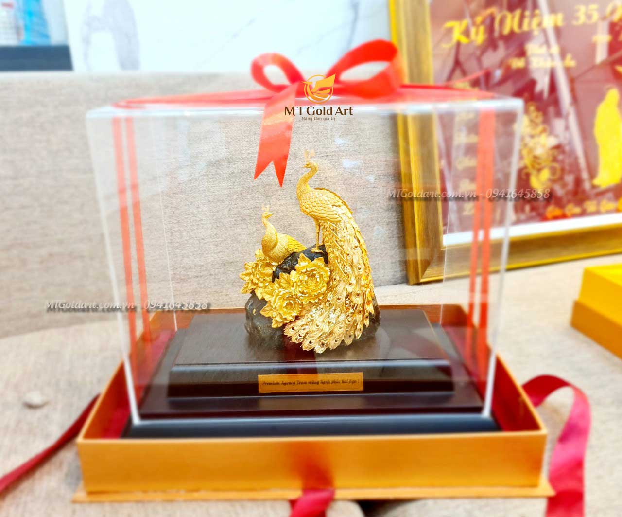 Tượng Đôi Chim Công Dát Vàng 24K MT Gold Art M09(29x17x34cm)- Hàng chính hãng, quà tặng dành cho sếp, khách hàng, đối tác