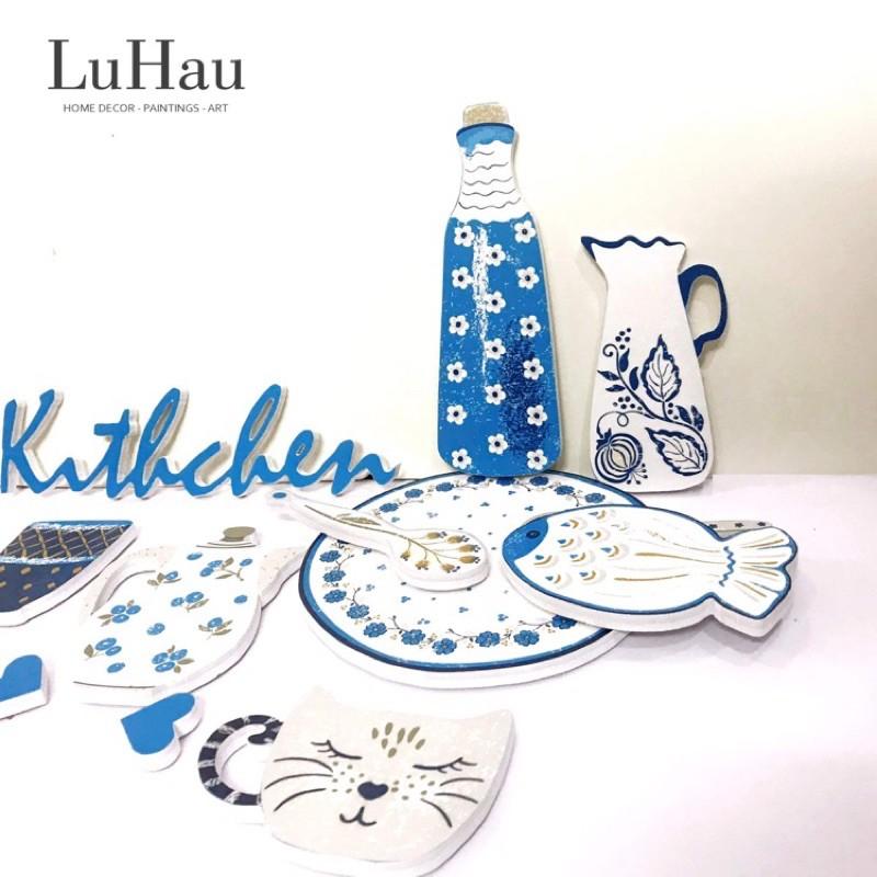 Tranh gỗ decor dán tường Luhau Kitchen trang trí phòng ăn, phòng bếp, bàn ăn hiện đại; tranh treo tường nhà hàng, cafe