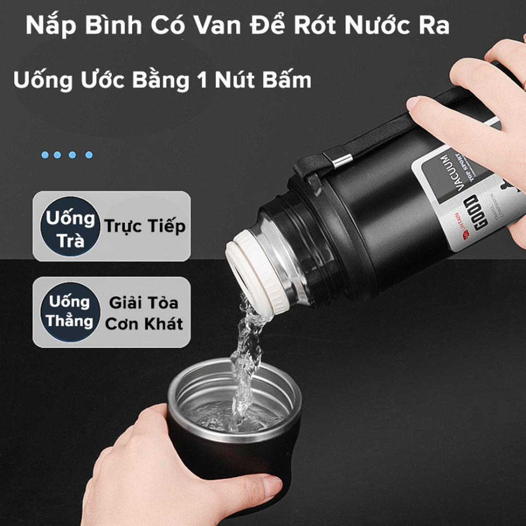 Bình Giữ Nhiệt 12 Tiếng Dáng Thể Thao Good 800 -1000ml Từ Inox 304 An Toàn Cao Cấp miDoctor – Có Nút Nhấn, Kèm Cốc