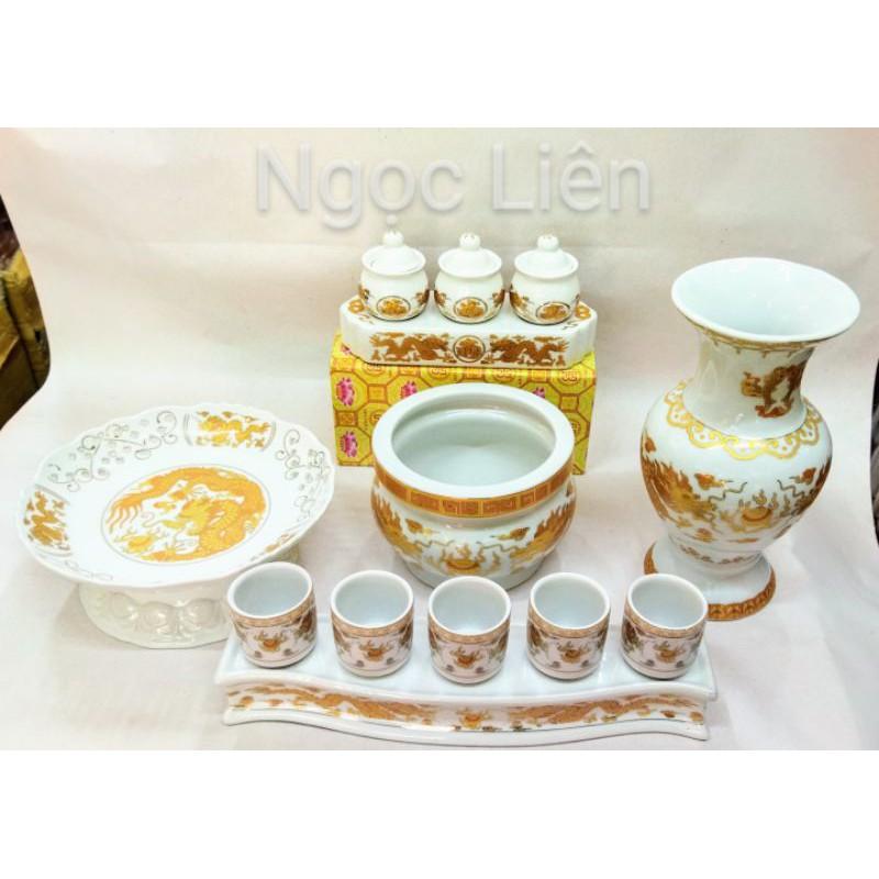 Set Bộ đồ thờ thần tài trắng rồng dành cho bàn thờ 5 tấc