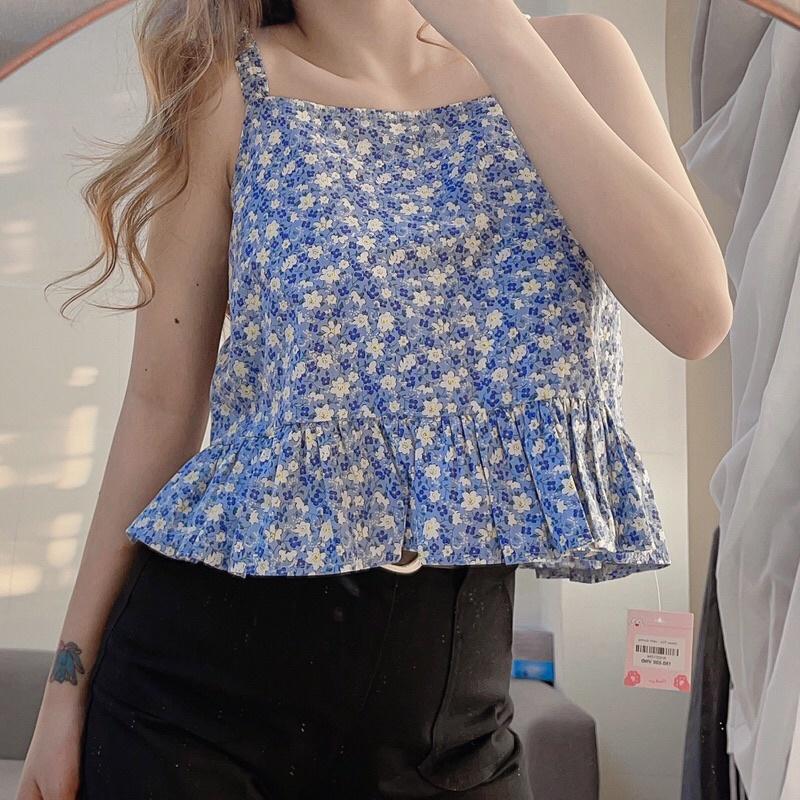ÁO HOA HAI DÂY PHONG CÁCH HÀN QUỐC - ÁO BABYDOLL HOA HAI DÂY- MEOW TOP - MÈO IN DA HOUSE