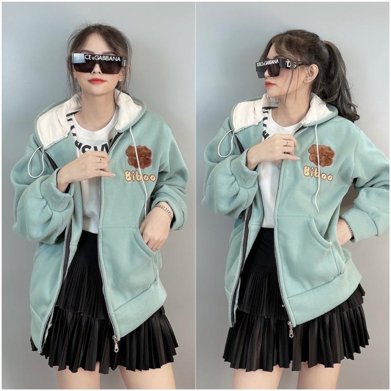 Áo khoác nỉ bông thêu gấu dày dặn form rộng quảng châu áo khoác chống nắng thêu GẤU BIB00 - TOPTEEN 3423