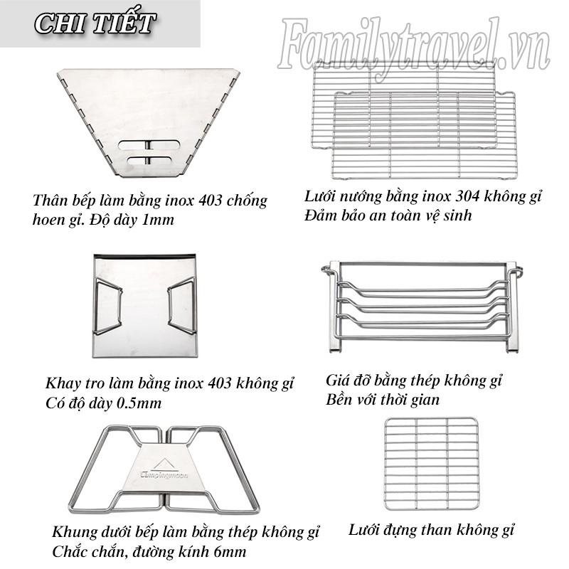 Bếp nướng than inox cao cấp Campingmoon X-Two - Bếp nướng dã ngoại xếp gọn- Family Travel