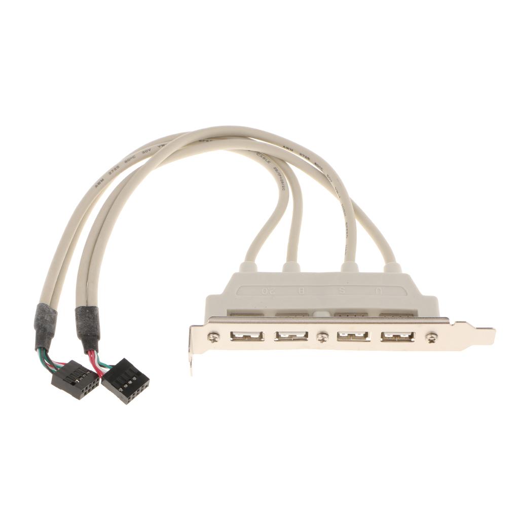 Dual 10Pin Motherboard Header to 4 Port USB2.0 Back Panel Slot Bracket Cable