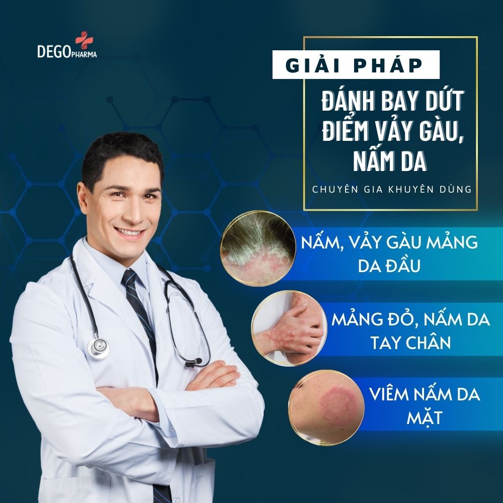 Combo dầu gội & kem bôi dứt điểm nấm da, vảy nến, á sừng Dego Pharma