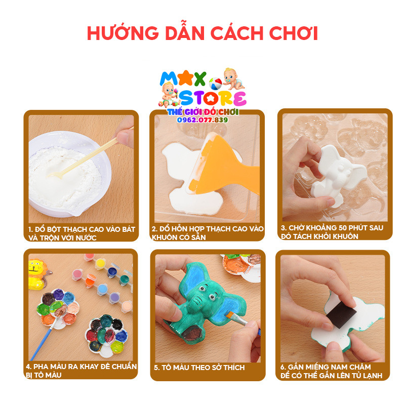 Đồ Chơi Tô Tượng Thạch Cao Tự Làm Cho Bé Yêu Kèm Khuôn, Màu Vẽ, Cọ Vẽ Nhiều Chủ Đề Xinh Xắn