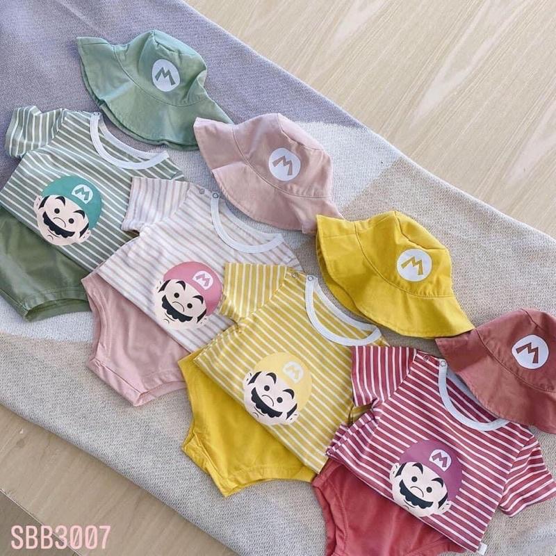 Set mario 3 món cho bé: áo + quần + kèm mũ - áo quần trẻ em