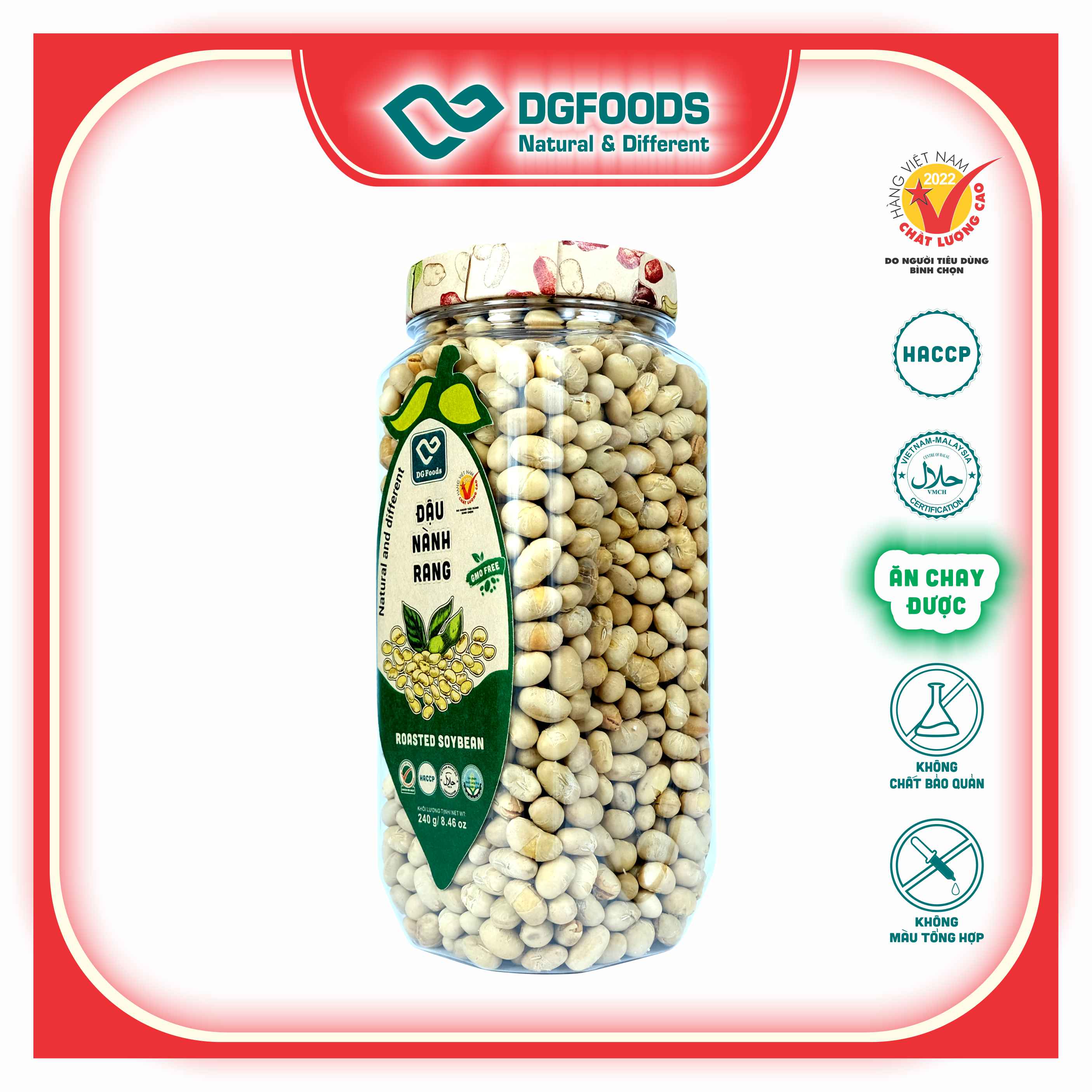 Đậu Nành Rang DGfoods 240g/ Non GMO/ Roasted soybean/ HVNCLC, Haccp, Halal, Ăn chay, Ăn kiêng, Đặc sản Cần Thơ