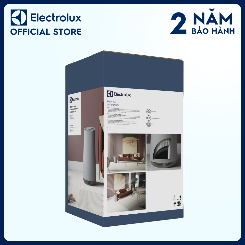 Máy lọc không khí Electrolux 4 bước lọc Flow A3 cho phòng có diện tích 26m² - FA31-202GY - Lọc sạch bụi mịn và khử mùi, cảm biến đo chất lượng khí và điều chỉnh bộ lọc [Hàng chính hãng]