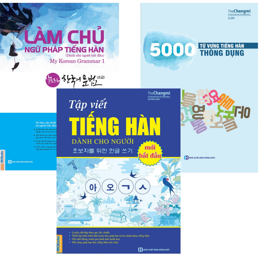 Combo Những Cuốn Sách Cần Thiết Cho Người Mới Học Tiếng Hàn ( &quot;Làm Chủ Ngữ Pháp Tiếng Hàn Dành Cho Người Mới Bắt Đầu&quot; + &quot;5000 Từ Vựng Tiếng Hàn Thông Dụng&quot; + &quot;Tập Viết Tiếng Hàn Dành Cho Người Mới Bắt Đầu&quot;) tặng kèm Bookmark TH