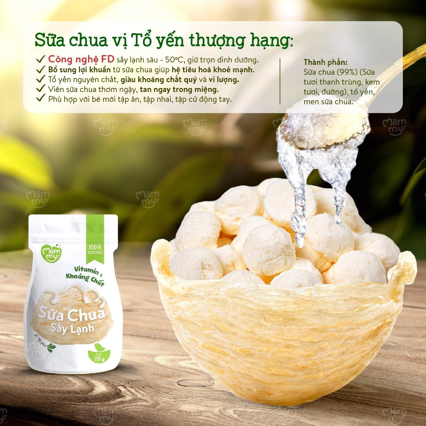 Sữa chua sấy lạnh Mămmy 5 vị: Tổ yến, Táo, Dâu, Chuối và Nguyên bản, chống hóc, bổ sung vitamin cho bé từ 6 tháng tuổi