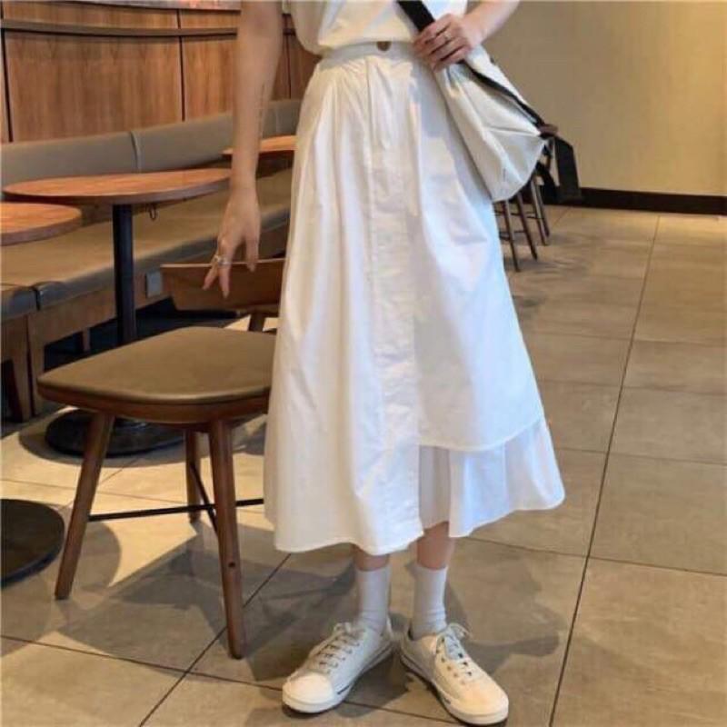 Chân Váy Midi Ulzzang Nữ, Chân Váy Xếp Ly 2 Màu Đen Trắng