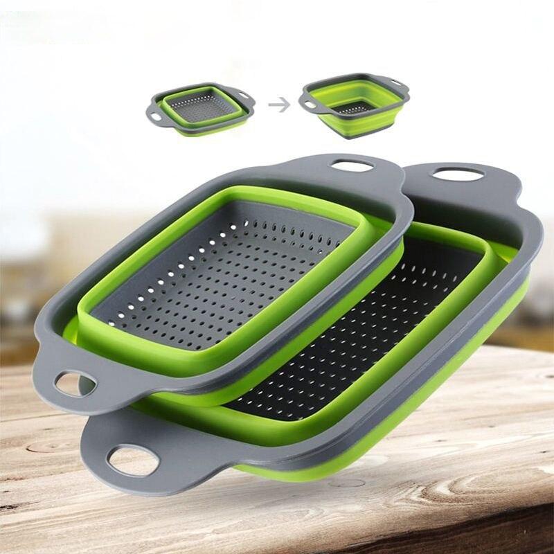 Colander Dish Drainer Foldable Strainer Fruit Vegetable Washing Basket Silicone Colander Collapsible Drainer Kitchen Tools