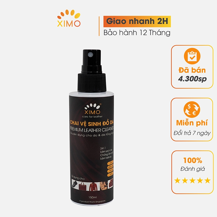 Chai vệ sinh đồ da làm sạch, dưỡng ẩm chống mốc, kháng khuẩn giày, túi ví, áo, ghế da 150ml