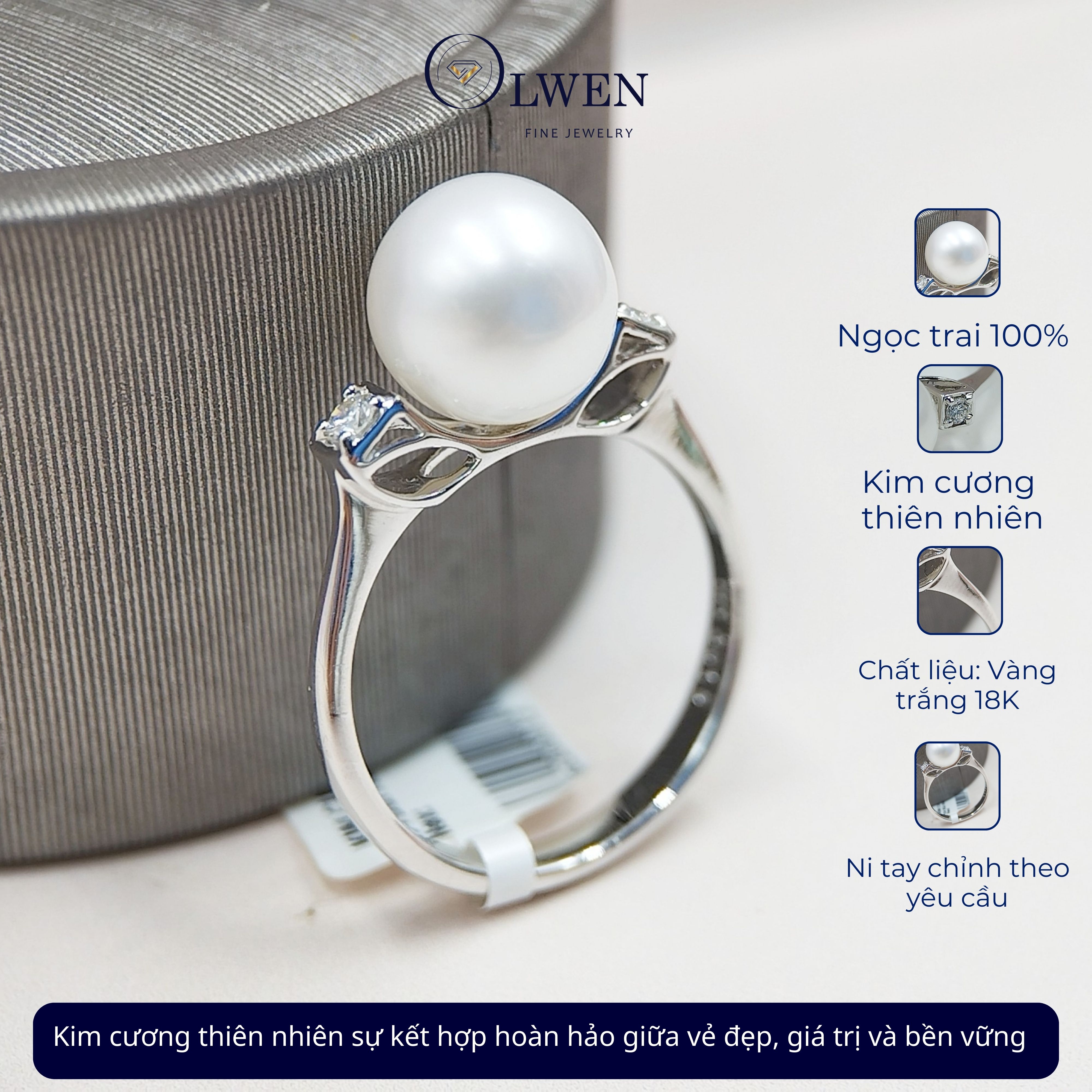 Nhẫn Ngọc Trai Kim Cương 18K HK Olwen HA-R000069