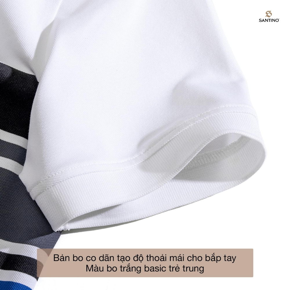 Áo Polo nam SANTINO, phối ngực lịch lãm, Cotton Cá Sấu, kháng khuẩn chống nhăn - E013