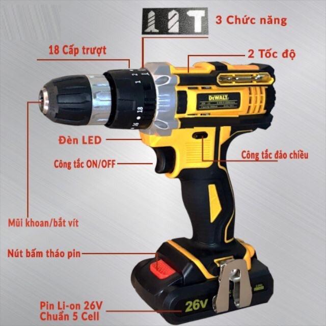 Máy khoan pin Dewalt 26V USA Có Búa Khoan Tường