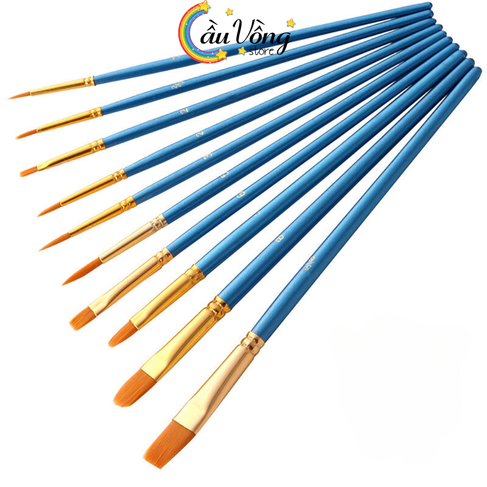 Bộ 10 cọ vẽ màu nước chất liệu nylon / gỗ tiện lợi