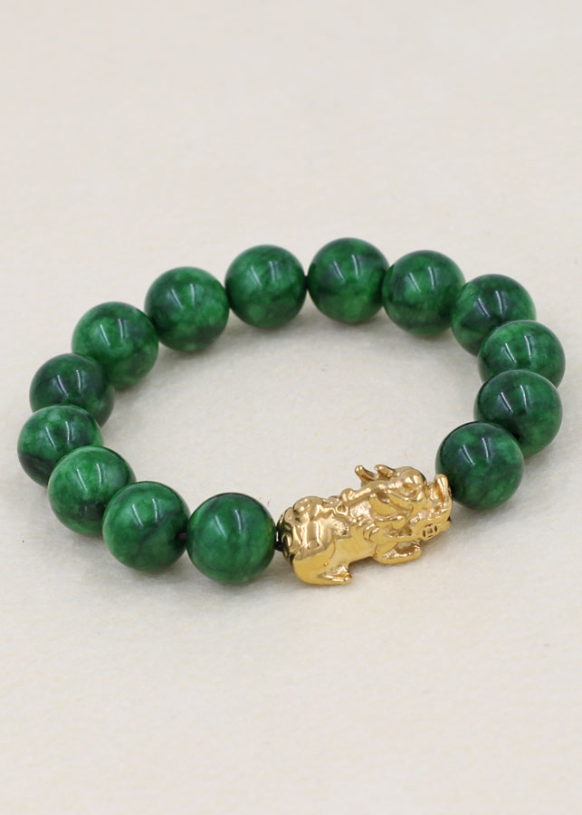 Vòng đeo tay Tỳ hưu inox vàng - Chuỗi tay đá cẩm thạch đông ninh 12 ly VCTDNTHV12