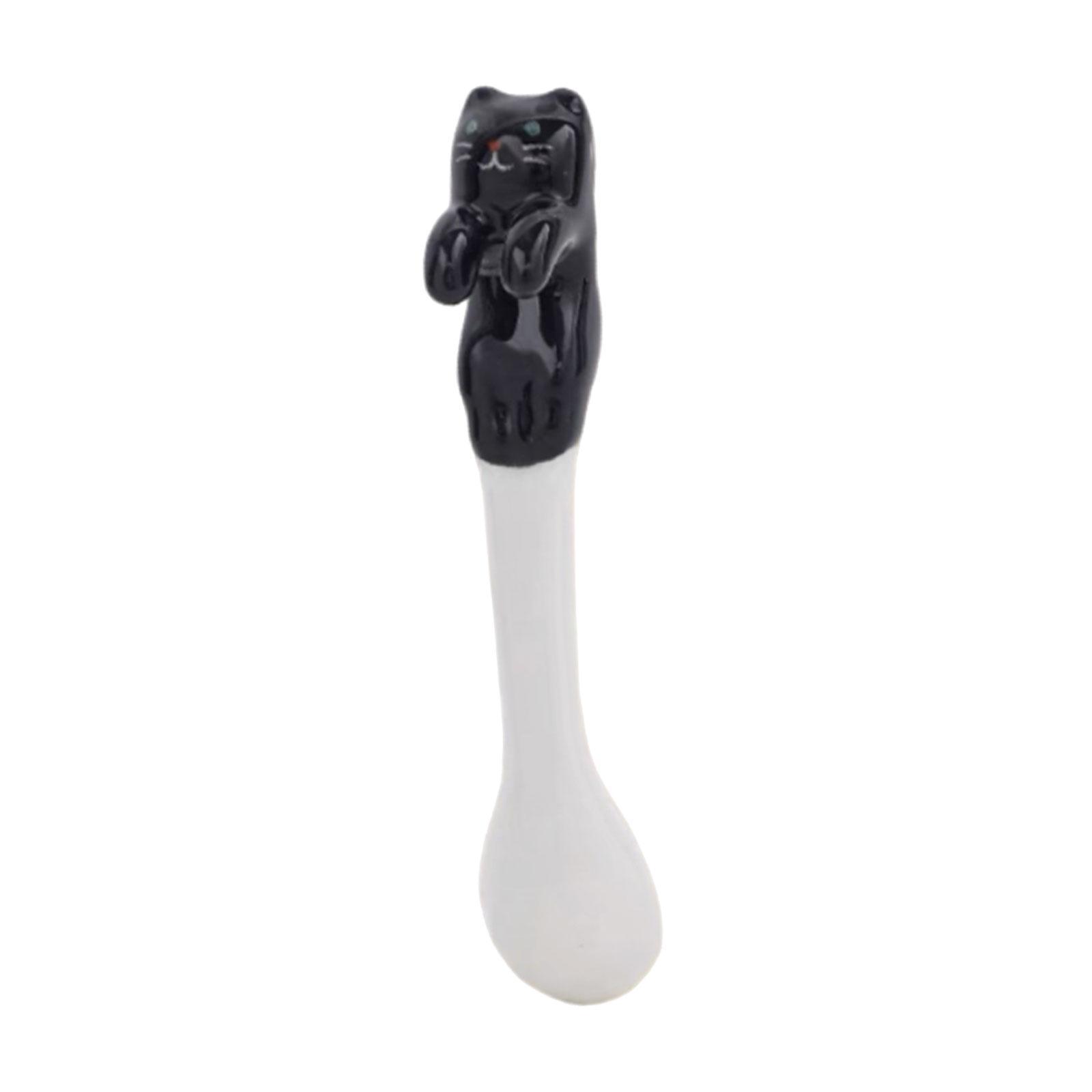 Hanging Coffee Spoon, Small Cat Animal Spoon, Kitchen Tools Ice Cream Flatware Ceramic Cat Spoon, Hangable Tea Spoon, for Kitchen Restaurant