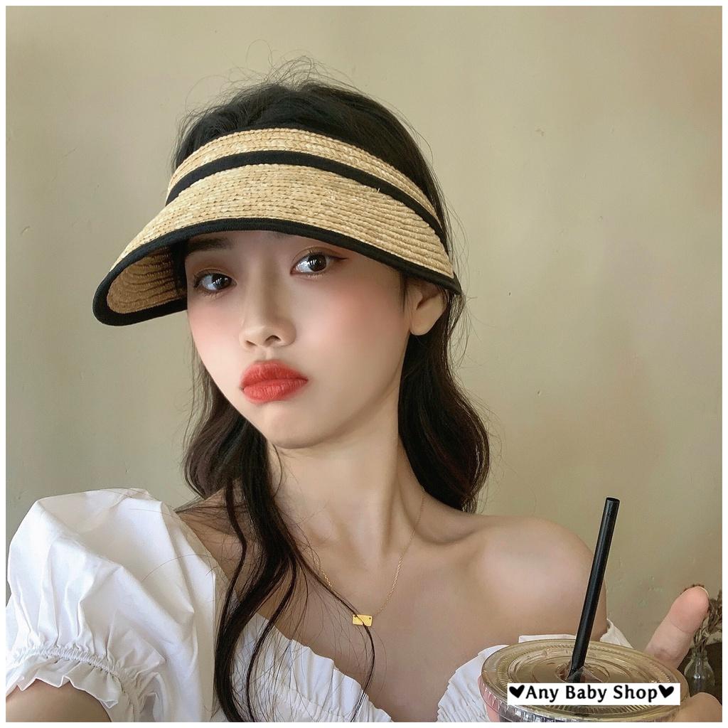 Mũ cói nữ đi biển đi chơi nửa đầu viền đen cực xinh-siêu hot mùa hè