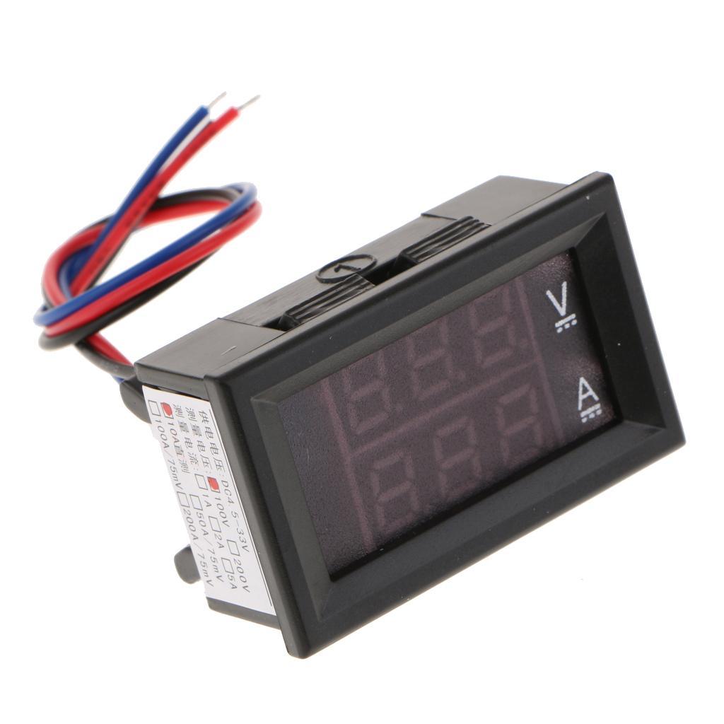 2-4pack DC 0-100V LED Motor Dual Display Digital Voltage Current Meter 10A