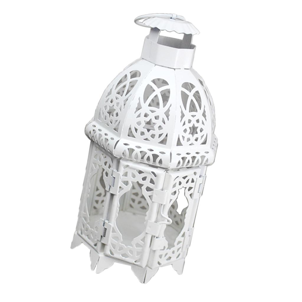 Tea Light Candle Holder Moroccan Lantern Coloured Glass Candlestick White