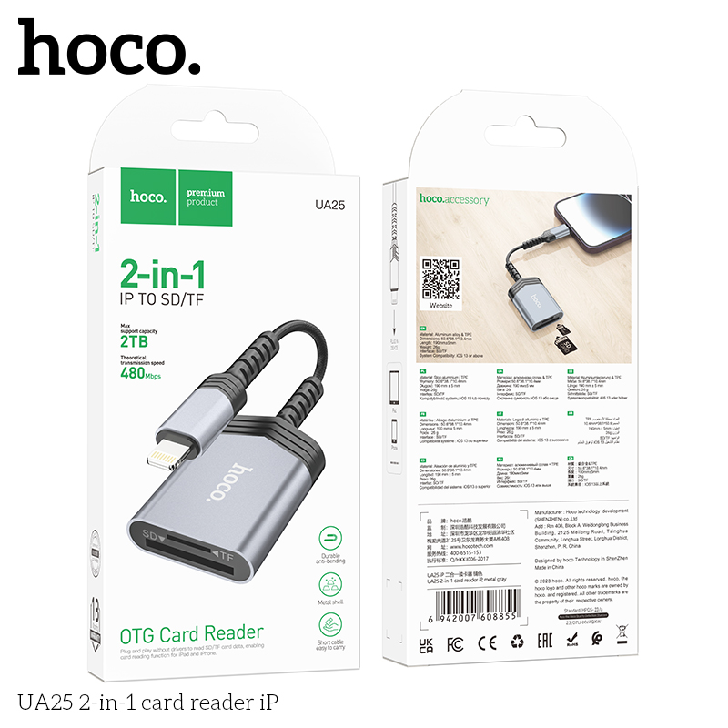 Bộ đọc thẻ nhớ cho điện thoại Type C, IP Hoco UA25, chuyển đổi thẻ nhớ cho thiết bị di động, laptop - hàng chính hãng Hoco Mall Official