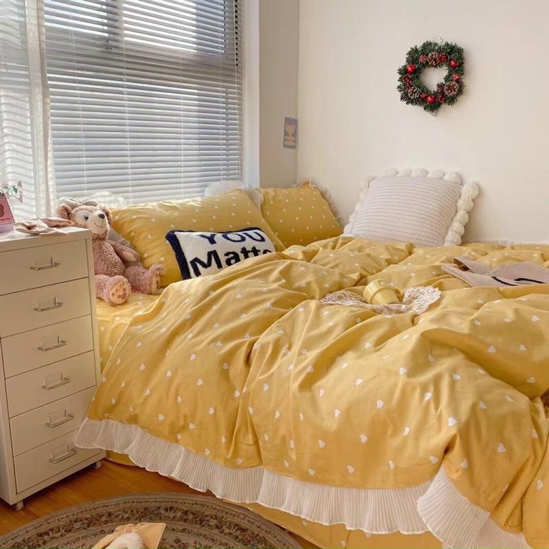 Set Cotton bèo 100%cotton Hàng Nhập Khẩu Cao Cấp 4 Món Tim Vàng Có Thể Sử Dụng Cả 2 Mặt Để Đổi Mới Không Gian Phòng